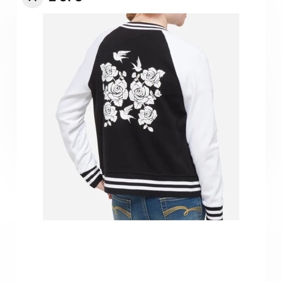 Justice Varsity jacket, black and white with glitter roses and birds. Girls 18. - Picture 13 of 14